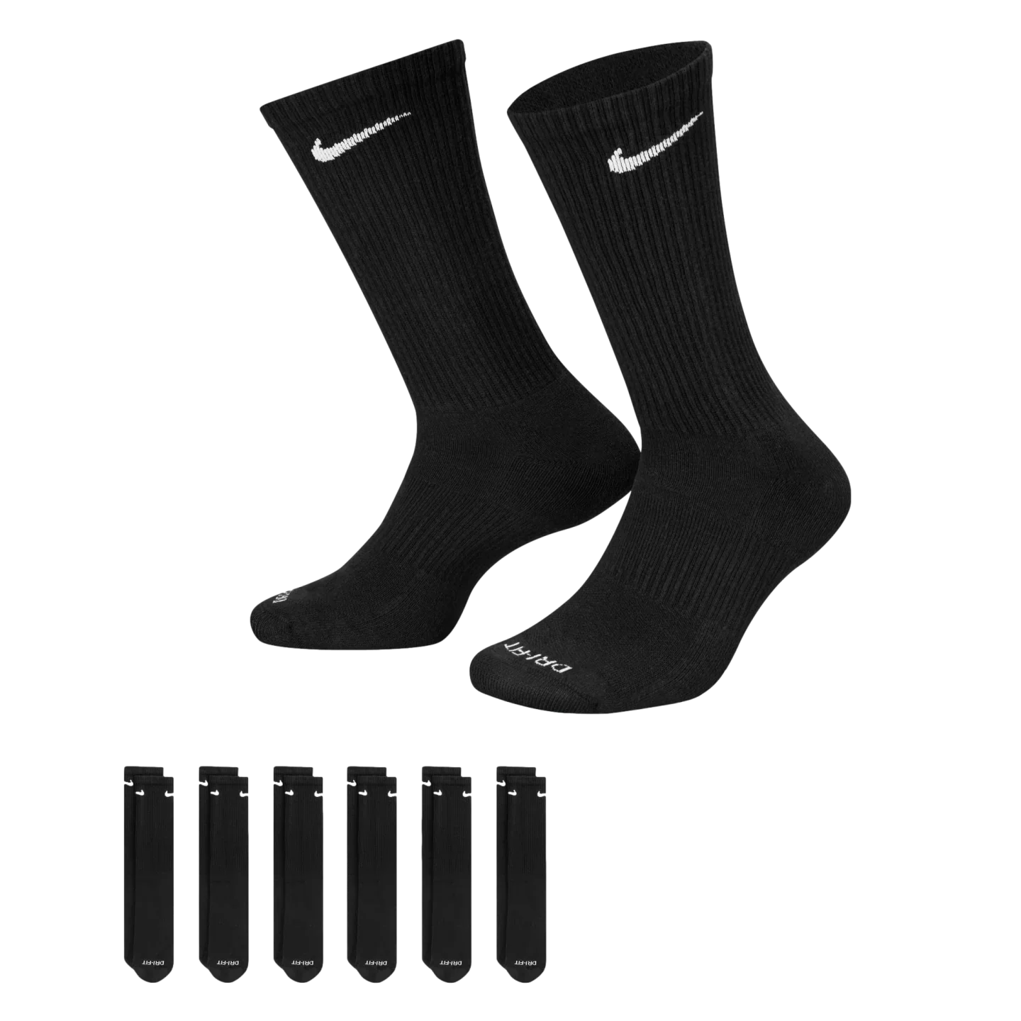 Nike Everyday Plus Dri Fit Crew Sock Black 6 Pack