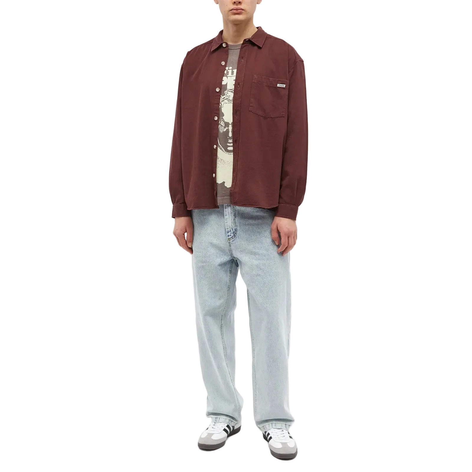 Polar Skate Co. Mitchell Herringbone Shirt (Wine) - Image 4